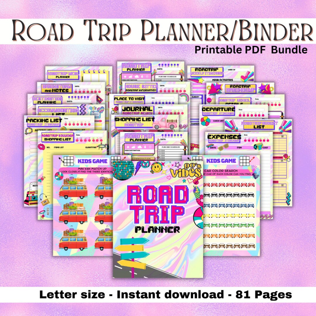 90's Road Trip Planner Bundle, Trip Planner, Printable Kids Road Trip ...
