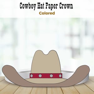 Cowboy Hat Paper Crown, Coloring Craft for Kids, Cowgirl & Cowboy Activity Wild West Costume Birthday Printable Favor Costume DIY Kids Craft