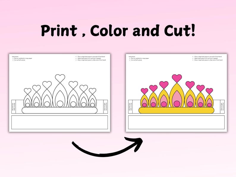 Princess Paper Crown, Princess Coloring Craft, Printable Kids Craft ...