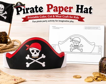 Pirate Hat Paper Crown Template, Printable Paper Crown, Pirate Coloring, Pirate Party Headband, Pirate Costume, Birthday Crown, Pirate Craft