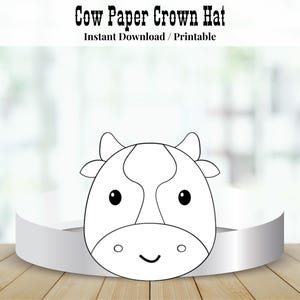 Cow Paper Hat Crown Craft, Cow Coloring Craft Paper Crown Template, Wild West Costume, Animal Paper Crown Cow Craft Cow Birthday Party Favor