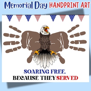 Eagle Memorial Day Handprint Craft, Patriotic Eagle Handprint Art Keepsake, Preschool Toddler Printable USA Kids Craft Memorial Day Activity