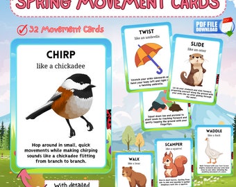Printable Spring Movement Cards for Kids, Animal Brain Break Activities