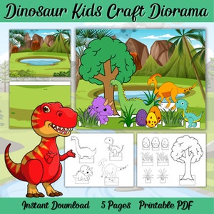 Artesanía de diorama de dinosaurios para niños, actividad de dinosaurios imprimible para niños, artesanía de fiesta para niños, artesanía de cumpleaños para niños, actividad preescolar, actividad de dinosaurios