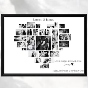 Colagem personalizada em formato de coração, modelo de colagem de fotos de coração, colagem de fotos de amor, presente de aniversário de casamento, presente de dia dos namorados, edição no Canva