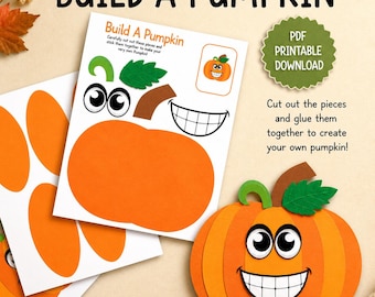 Build a Pumpkin Craft, October Craft, DIY Cut & Paste Autumn Classroom Printable, Thanksgiving Activity