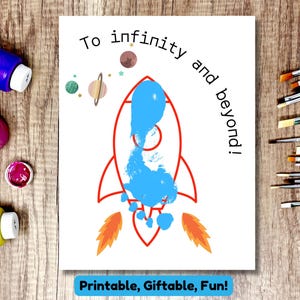 To Infinity And Beyond Printable Footprint Art, Space Crafts Kids, Summer Handprint Craft, Baby Keepsake, Preschool Craft, Daycare Activity