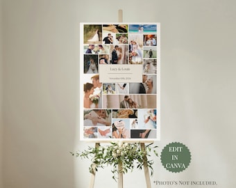 Wedding Photo Collage Template, Editable Wedding Collage Gift, Printable Photo Collage Canva Photo Collage Poster Custom Photo Frame Collage