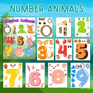 Animal Number preschool Flashcards, Animal Number Crafts, Printable number 1-9 flashcards, Educational Flashcards, Toddler Counting Cards