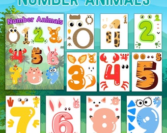 Animal Number preschool Flashcards, Animal Number Crafts, Printable number 1-9 flashcards, Educational Flashcards, Toddler Counting Cards