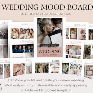 Plantilla de tablero de estado de ánimo de boda PERSONALIZADA, tablero de visión de fotos de boda, planificador de bodas personalizado de Canva, tablero de visión de plantilla de planificación de bodas