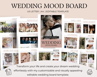 CUSTOM Wedding Mood Board Template, Wedding Photo Vision Board, Canva Personalized Wedding Planner, Wedding Planning Template Vision board