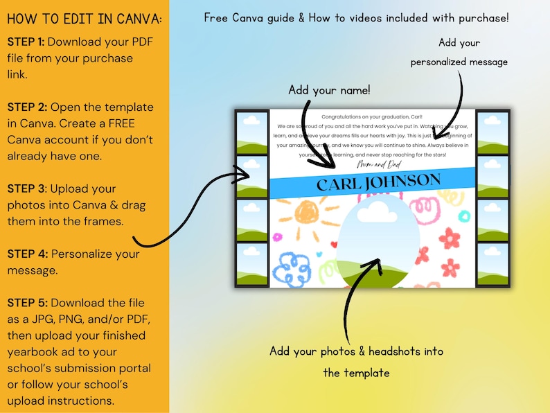 Elementary Yearbook Ad Half Page Template, Editable School Memory ...