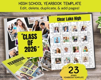 Class of 2026 Yearbook Template, Editable Senior Yearbook Layout, High School Memory Book, Canva Photo Collage, Graduation Sports Yearbook