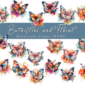 Watercolor Butterfly Clipart, Floral Clipart Watercolor, 18 Butterfly PNG Bundle, DIY Scrapbooking Commercial use, Watercolor Summer Clipart