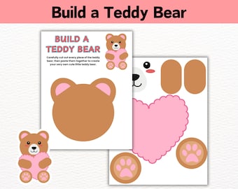 Printable Teddy Bear Valentine Craft for Kids, Cut and Paste Preschool Activity, Valentines Classroom