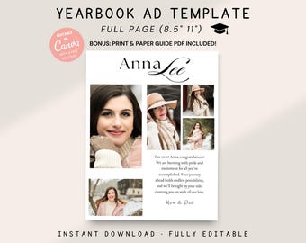 Full Page Yearbook Ad Template, Senior Tribute Photo Card (Canva Editable, Digital Download)
