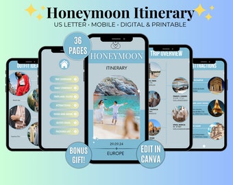 Custom Honeymoon Itinerary Template, Canva template, Honeymoon Planner, Romantic Getaway Itinerary Digital Newlyweds Template Travel Planner