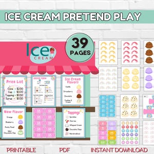 Ice Cream Shop Dramatic Play, Printable Ice Cream Parlor Pretend Play, Imaginative Play Kids, Preschool Learning Toy, Summer Classroom Kit