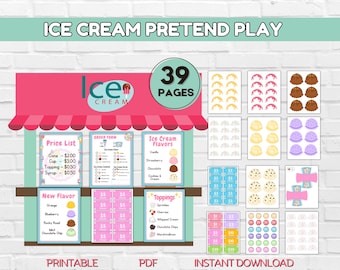 Ice Cream Shop Dramatic Play, Printable Ice Cream Parlor Pretend Play, Imaginative Play Kids, Preschool Learning Toy, Summer Classroom Kit