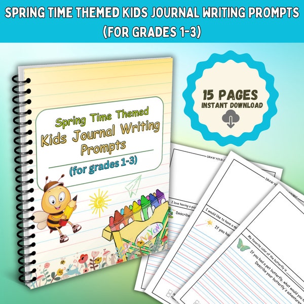 Kid's Journal Writing Prompts, Spring Time Kids Journal Writing Prompts Grade 1-3, Printable Kids Spring Journal, Kids Writing Printables