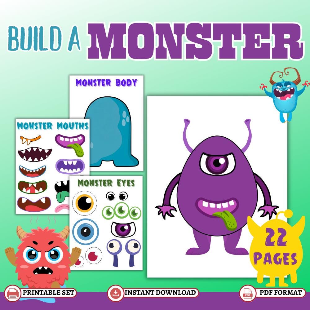 35 Crazy Fun Monster Crafts for Kids That Are Super Adorable 2 Build a Monster Craft, Printable Build Your Own Monster Kit, Make a…