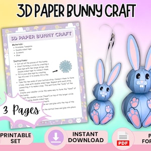 Paper Bunny Craft, Build a 3d Bunny, Cut & Glue Activity, Cut and Paste Buildable Bunny, Easter Activities, Kids Easter Craft, Spring Craft