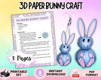 Paper Bunny Craft, Build a 3d Bunny, Cut & Glue Activity, Cut and Paste Buildable Bunny, Easter Activities, Kids Easter Craft, Spring Craft