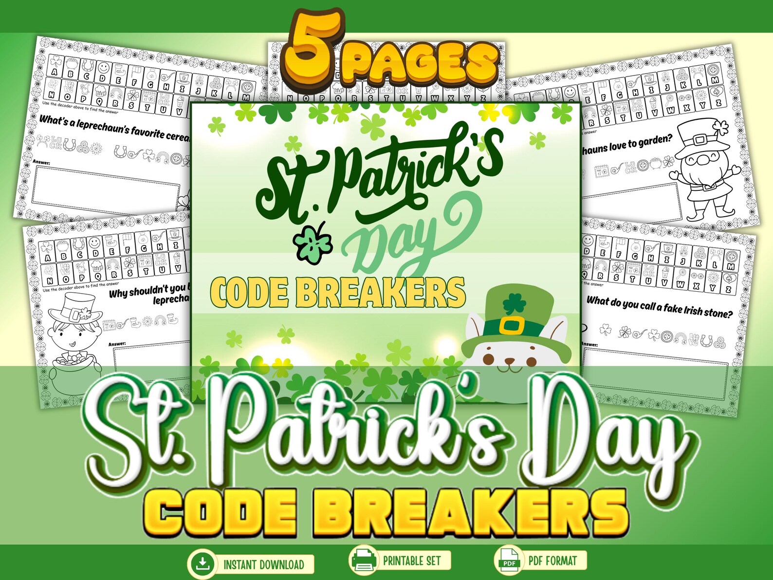 St Patricks Day Code Breakers, Printable Kids Logic Activity 5 Pages ...