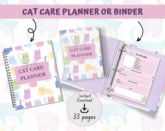 Printable Cat Care Ordner, Katzen Checkliste, Haustier Tracker, Haustier Gesundheit, Notizen für die Tiergesundheit,