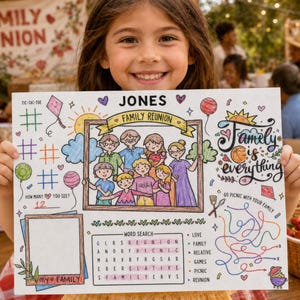 Family Reunion Editable Activity Placemat, Coloring Page Craft for Kids, Family Reunion Activity Printable Family Activity Sheet Family Name image 8