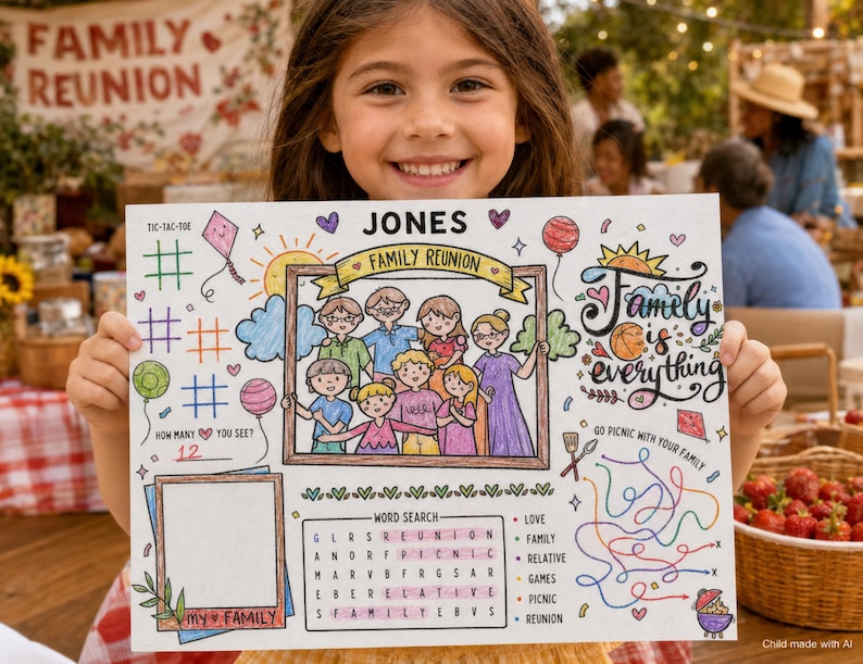 Family Reunion Editable Activity Placemat, Coloring Page Craft for Kids, Family Reunion Activity Printable Family Activity Sheet Family Name image 8