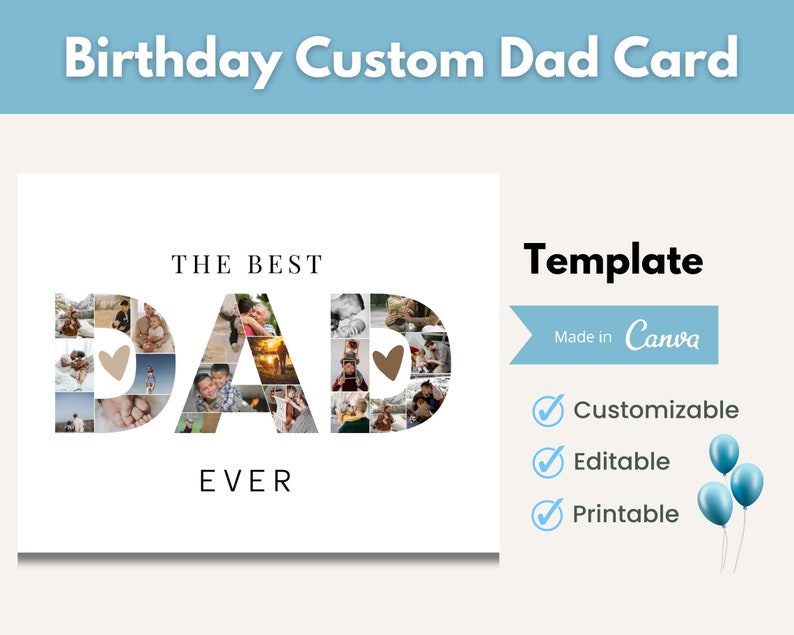 Custom Photo Printable Birthday Dad Card Best Dad Ever - Etsy