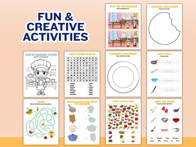 Little Chef Activity Kit, Printable Cooking Games, Kids Recipe Book ...