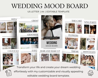 Modello stampabile personalizzato per mood board di matrimonio, modello vision board con foto del matrimonio per organizzazione di matrimoni, modello per matrimonio personalizzato Visionboard