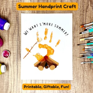 Smore Handprint Art, Campfire Handprint Craft, Printable Toddler Keepsakes, Preschool Craft, Daycare Activity, Kids Summer Camping Activity