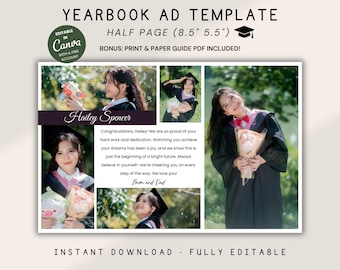 Editable Senior Yearbook Ad Template, Half Page Photo Collage (Canva)