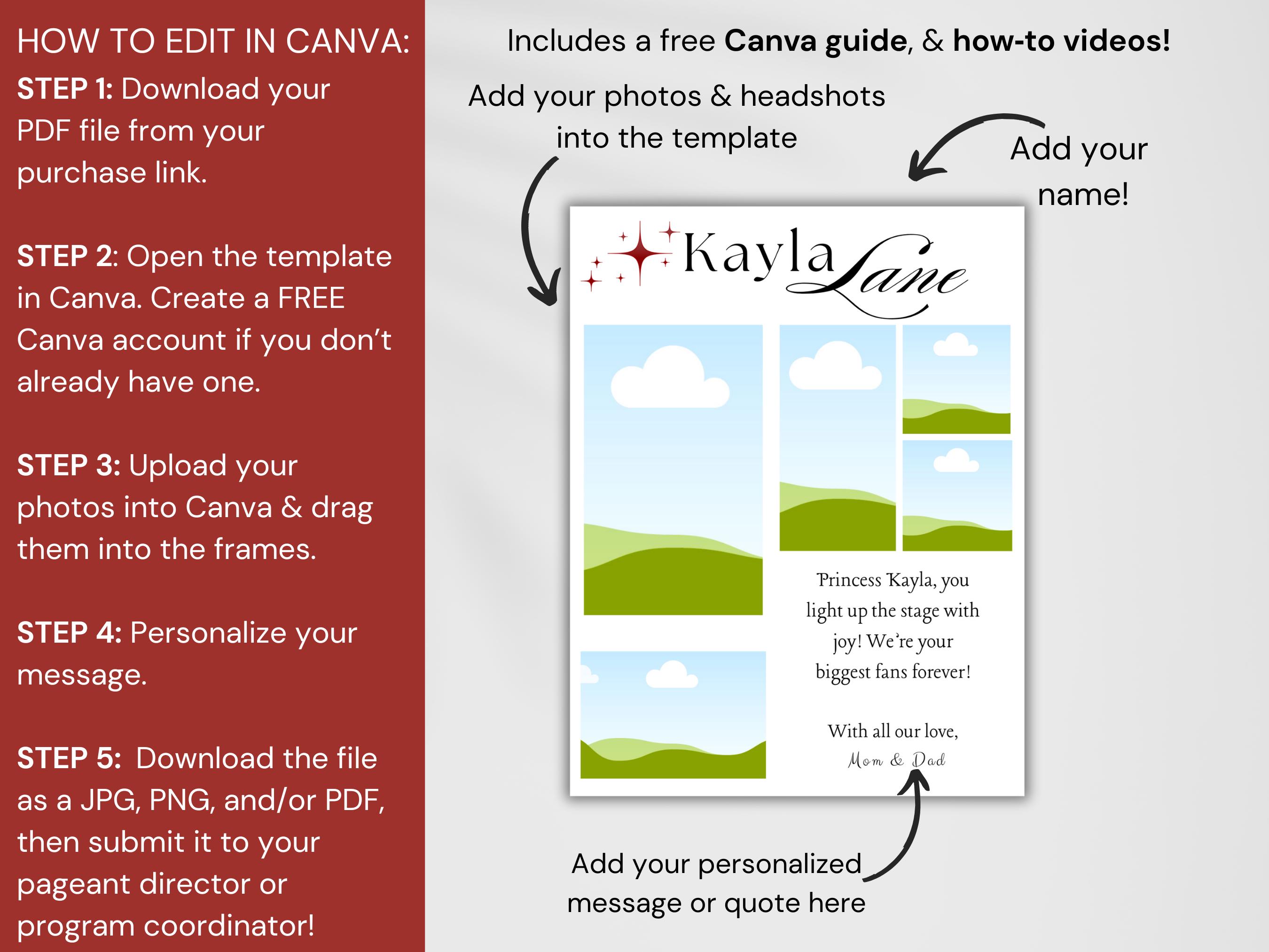 Template For Pageant Introduction Editable Pageant Ad Template, Full Page Program Layout, Printable ...