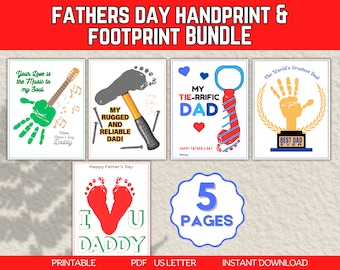 Father's Day Handprint & Footprint Craft Bundle, Fathers Day Crafts, Fathers Day Gift from Son Daughter Kids, Fathers Day Keepsake Printable
