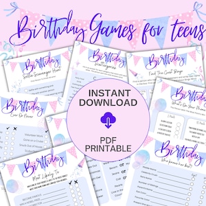 Slumber Birthday Party Games, Printable Birthday Games Sweet 16 Games Teenager Birthday Activities Sleepover Teen Games Tween Birthday Games
