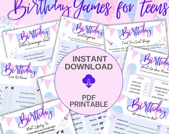 Slumber Birthday Party Games, Printable Birthday Games Sweet 16 Games Teenager Birthday Activities Sleepover Teen Games Tween Birthday Games