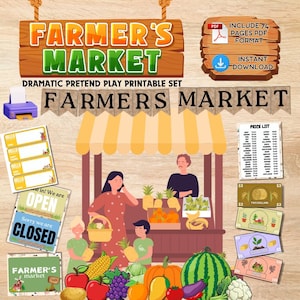 Farmers Market Dramatic Play, Produce Stand Dramatic Play Center, Preschool Pretend Play Set, Vegetable Stand Sign, Kids Role Play Classroom