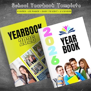 編集可能な高校の卒業アルバムテンプレート、23ページ（Canva、デジタルダウンロード）