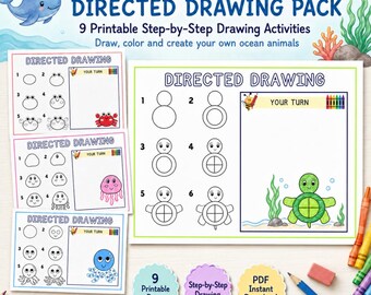 Tekenen van zeedieren met instructies voor kinderen, zomerse kunstactiviteiten voor de basisschool (pdf-download)