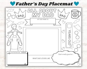 Vatertags-Tätigkeits-Tischset, Alles über meinen Vater-Tischset, Dad-Tätigkeitsblatt, druckbares Kinderhandwerk-Vatertagsspiel-Dad-Malseite-Handwerk