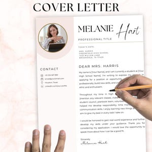 May include: A professional cover letter template featuring a pale pink sidebar with a circular headshot placeholder, contact icons, and black text. The document includes fields for name, professional title, address, and body text, with a signature line.