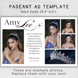 Pageant Sponsor Add Pageant Ad Template, Editable Pageant Tribute Ad, Full Page Half Page ...