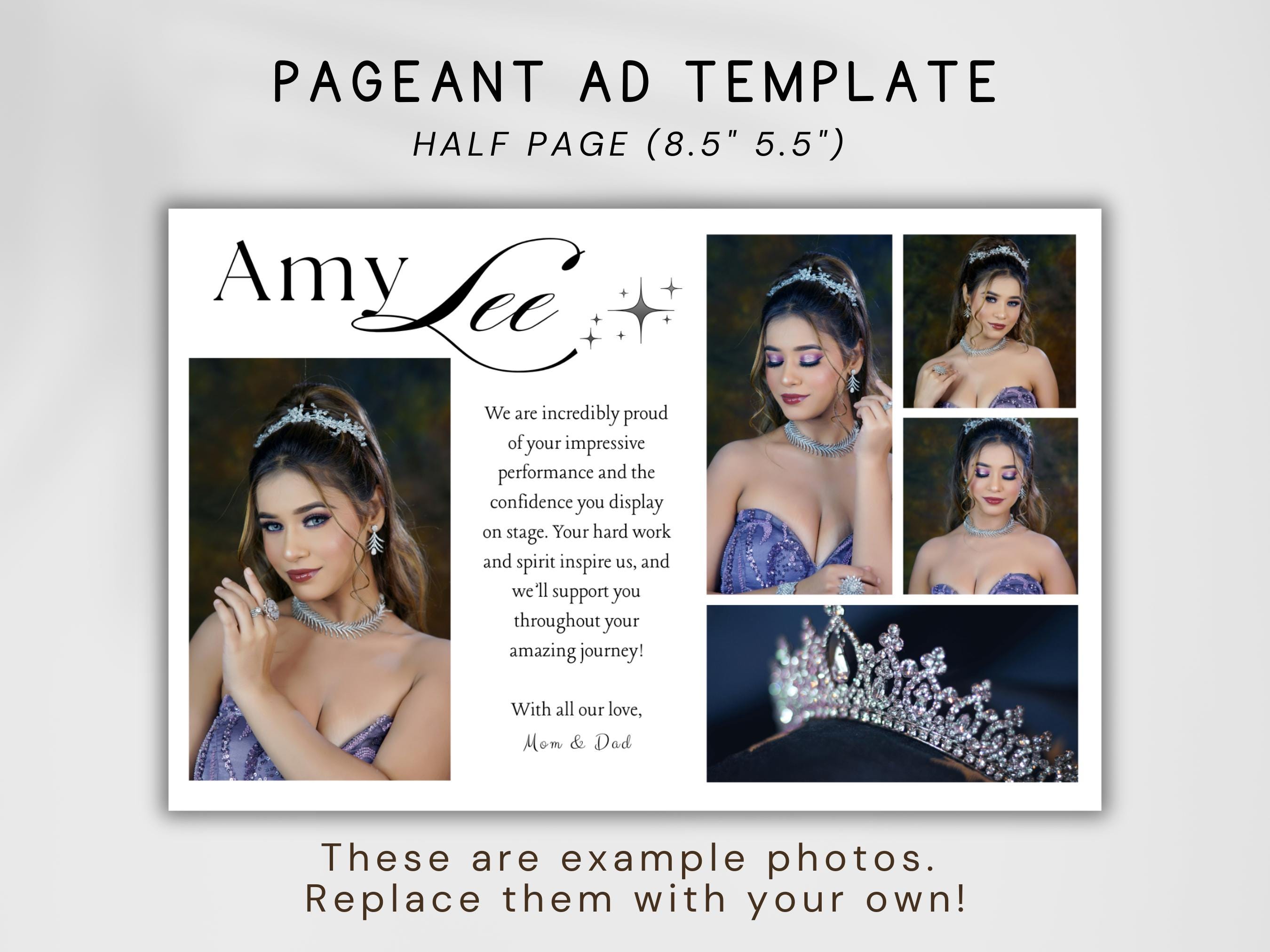 Template For Pageant Introduction Pageant Ad Template, Editable Pageant Tribute Ad, Full Page Half Page ...