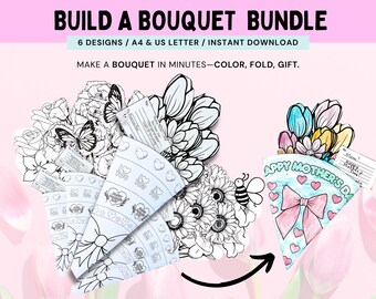 Mother's Day Build a Bouquet Craft Bundle, Printable Flower Crafts, Mothers Day Kid Activity, Mothers Day Coloring Craft, Mom Printable Gift