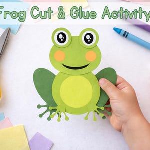 Klipp och lim vårgroda utskrivbar, saxfärdighetsaktivitet för förskola (PDF)